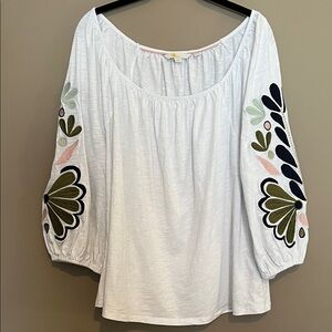 Boden White Hayden Blouse with Floral Embroidery